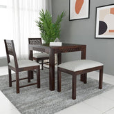 ONIJA Sheesham Wood 2 Chair with 1 Bench Dining Table Set with Cushioned Chairs for Dining Room | Living Room | Hotels Restaurant (4 Seater with Bench, Walnut) - WALNUT FINISH